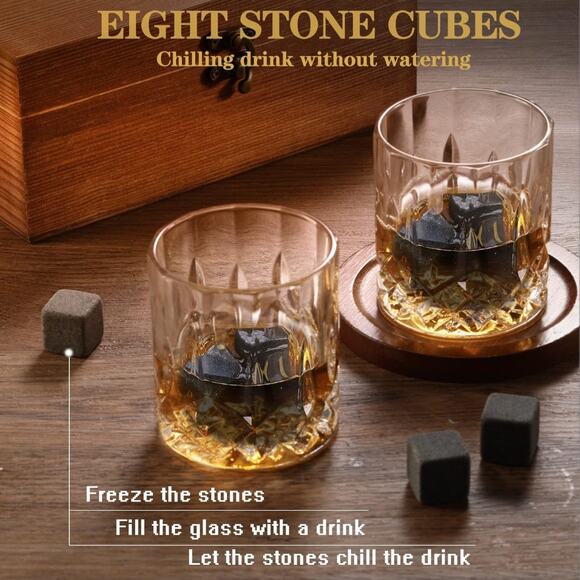 Whiskey Set Gifts with Whiskey Stones & Whiskey Glasses Set of 2 - Picture 3 of 3